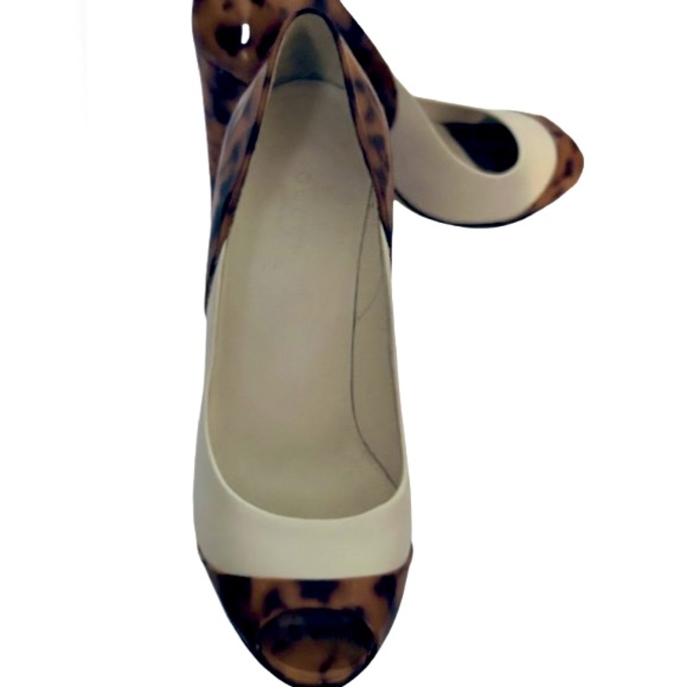 Gucci 5B Tortoise Peep Toe Heels White Cream Brown Brown Pumps Designer Shoes - Picture 6 of 16